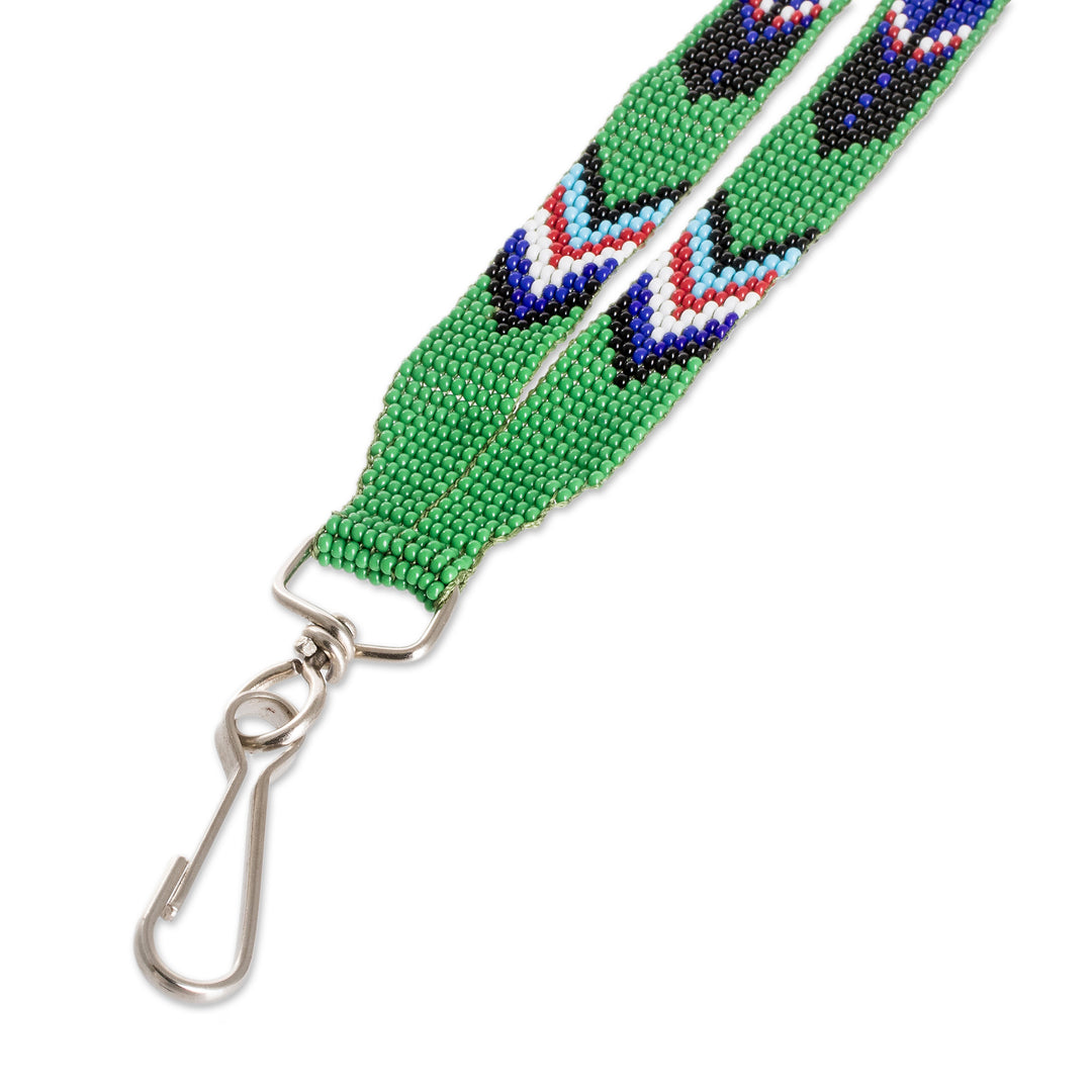 Handcrafted Geometric Glass Beaded Keychain in Green - Key to Nature