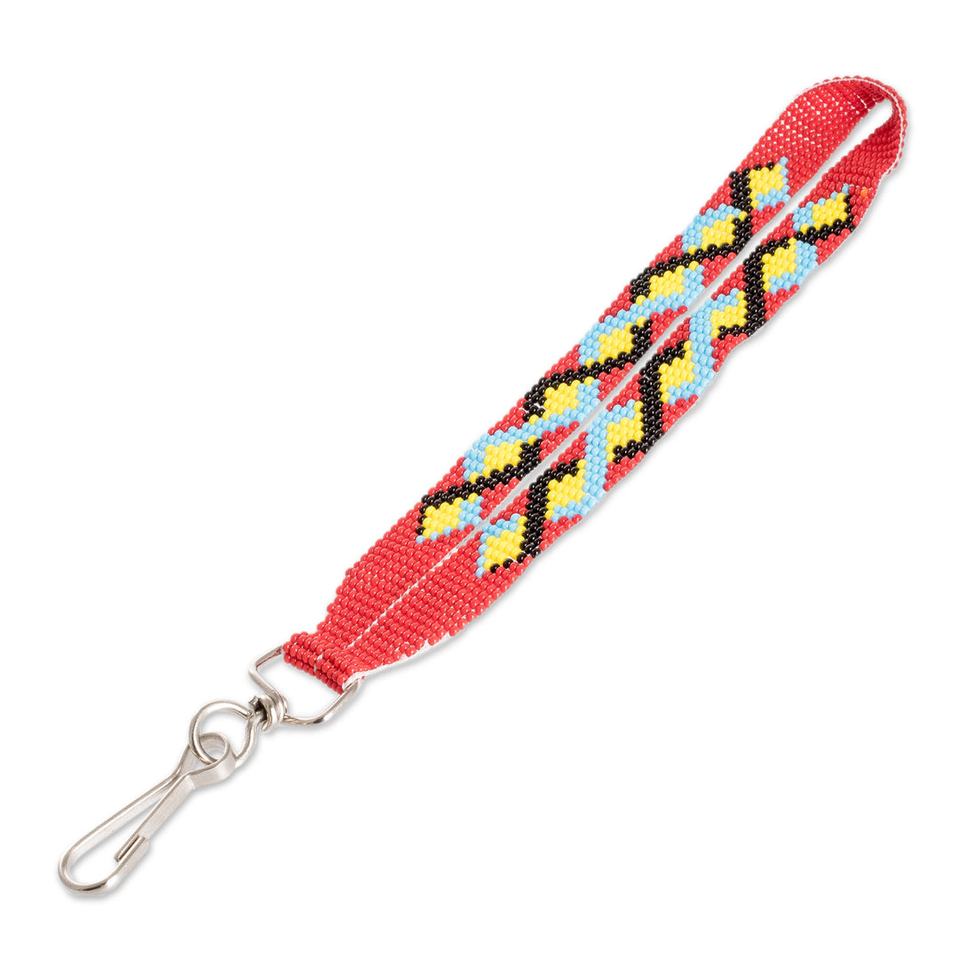 Handcrafted Geometric Glass Beaded Keychain in Red - Key to Romance