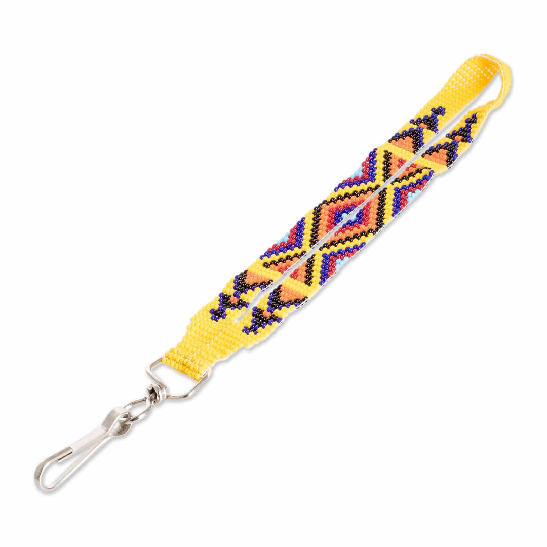 Handcrafted Geometric Glass Beaded Keychain in Yellow - Key to the Sun
