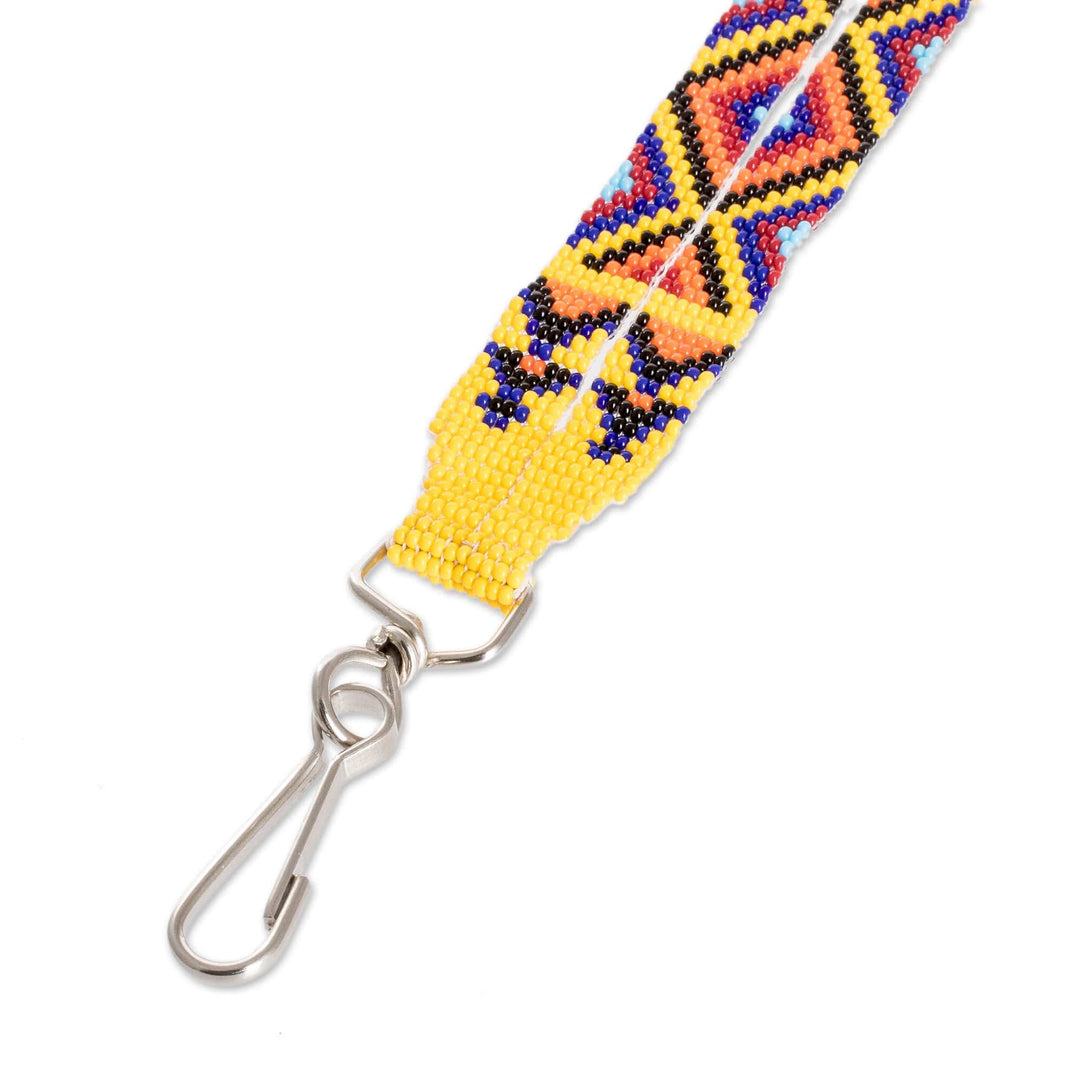 Handcrafted Geometric Glass Beaded Keychain in Yellow - Key to the Sun