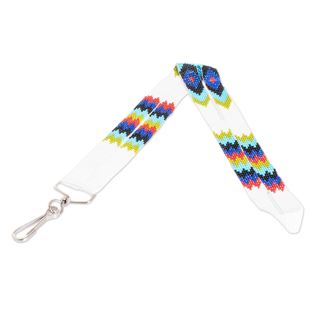 Handmade Beaded Neck Lanyard Keychain Holder in White - Handy and Bohemian