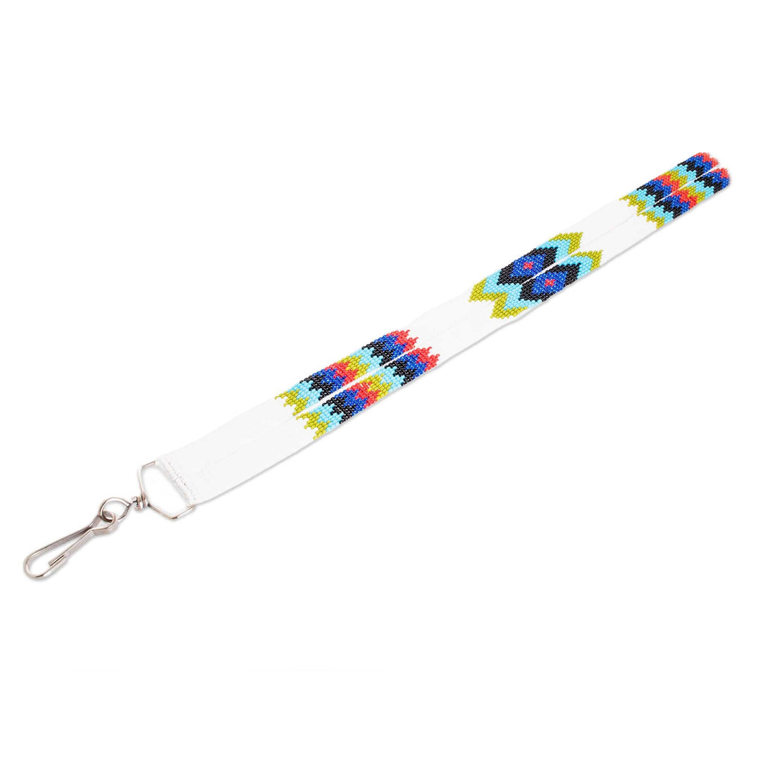 Handmade Beaded Neck Lanyard Keychain Holder in White - Handy and Bohemian