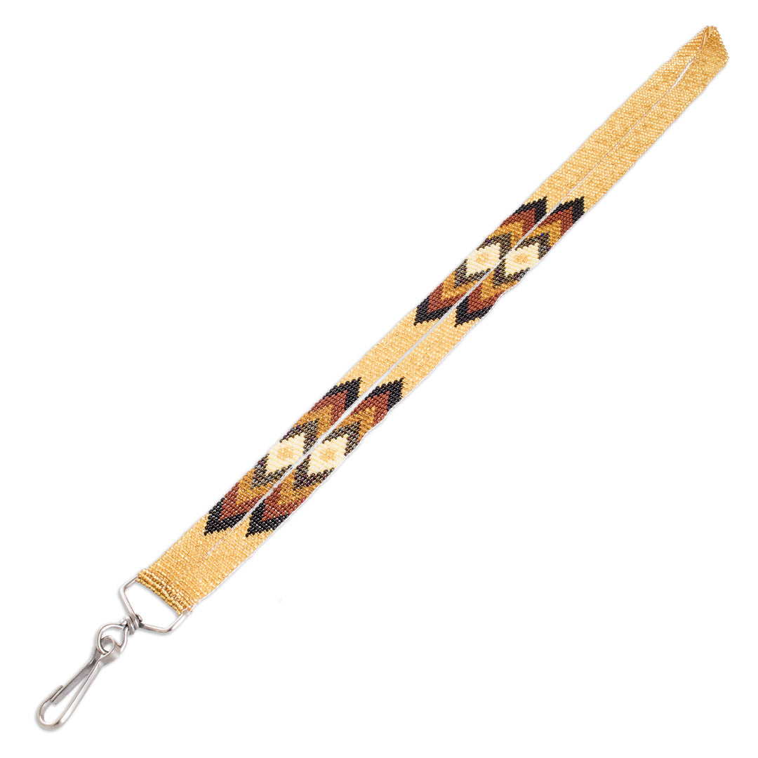 Handmade Beaded Neck Lanyard Keychain Holder in Gold Hue - Handy and Trendy