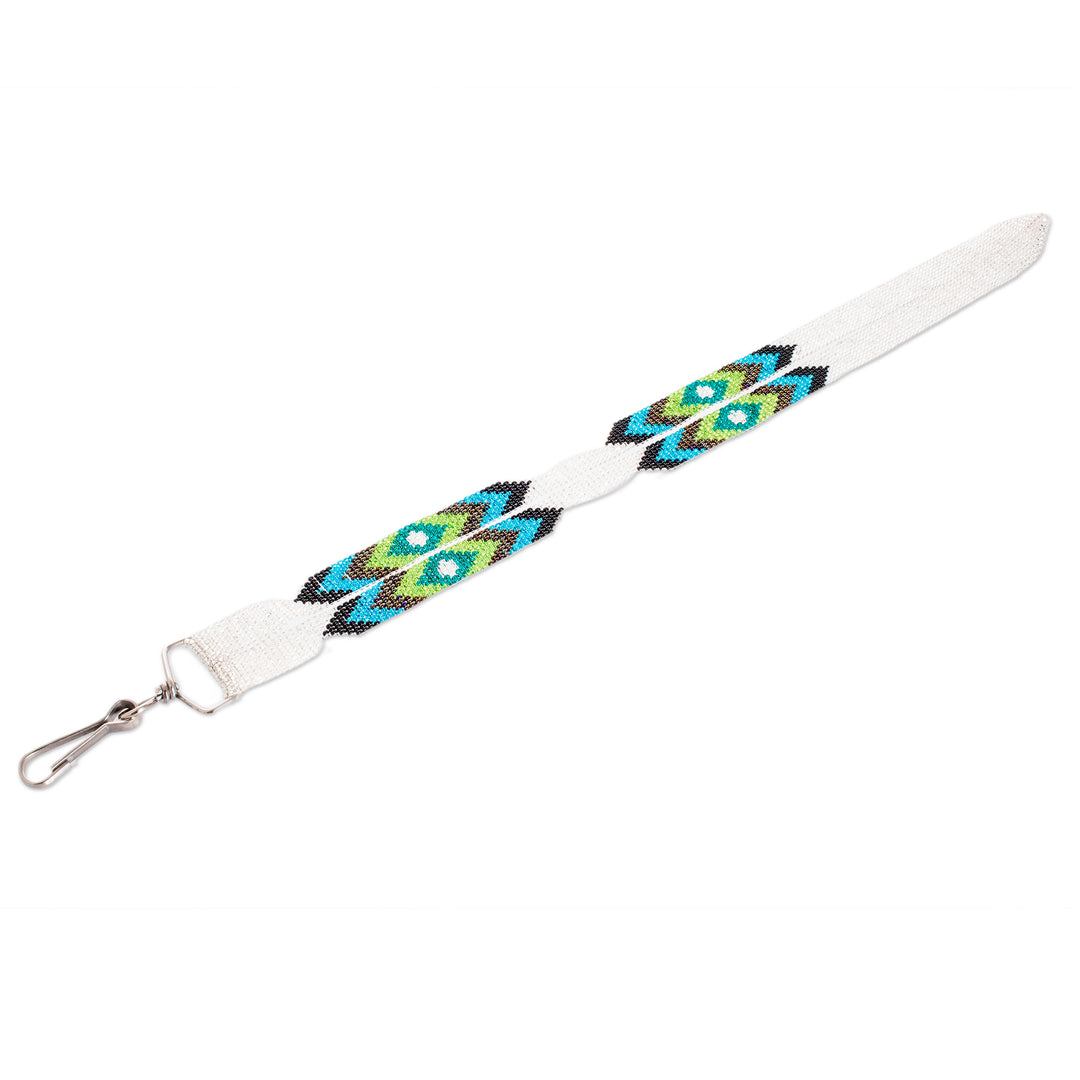 Handmade Beaded Neck Lanyard Keychain Holder in Silver - Handy and Vibrant