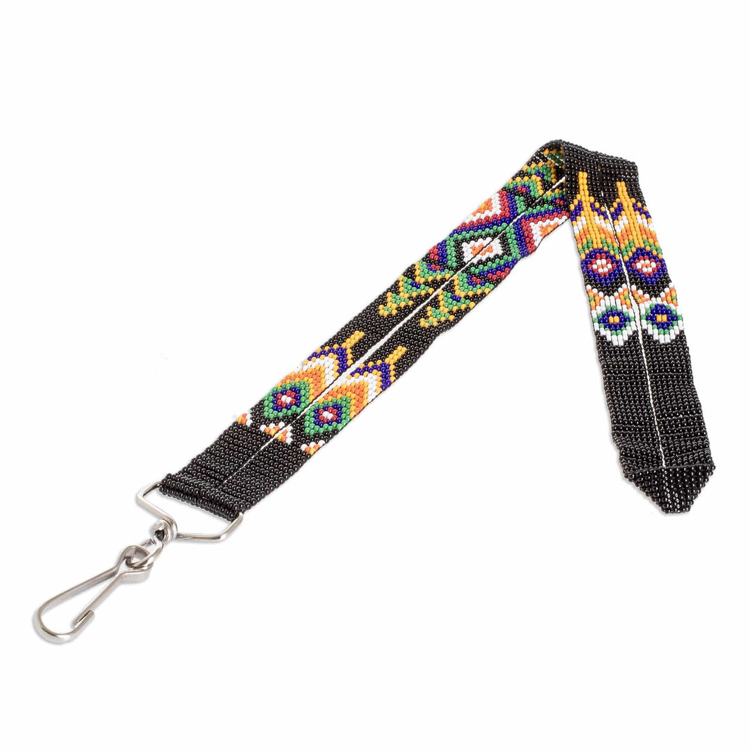 Handcrafted Beaded Neck Lanyard Keychain Holder in Black - Handy and Sleek