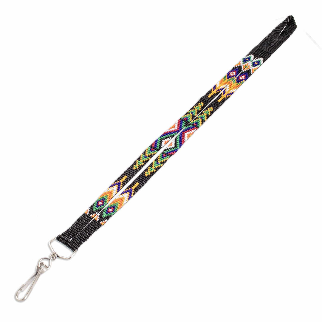 Handcrafted Beaded Neck Lanyard Keychain Holder in Black - Handy and Sleek