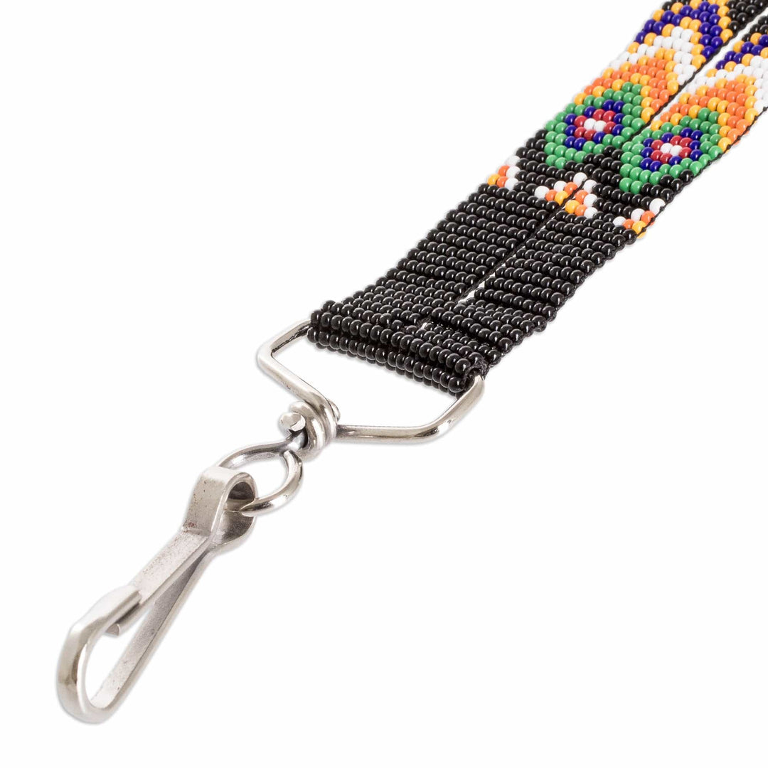 Handcrafted Beaded Neck Lanyard Keychain Holder in Black - Handy and Sleek