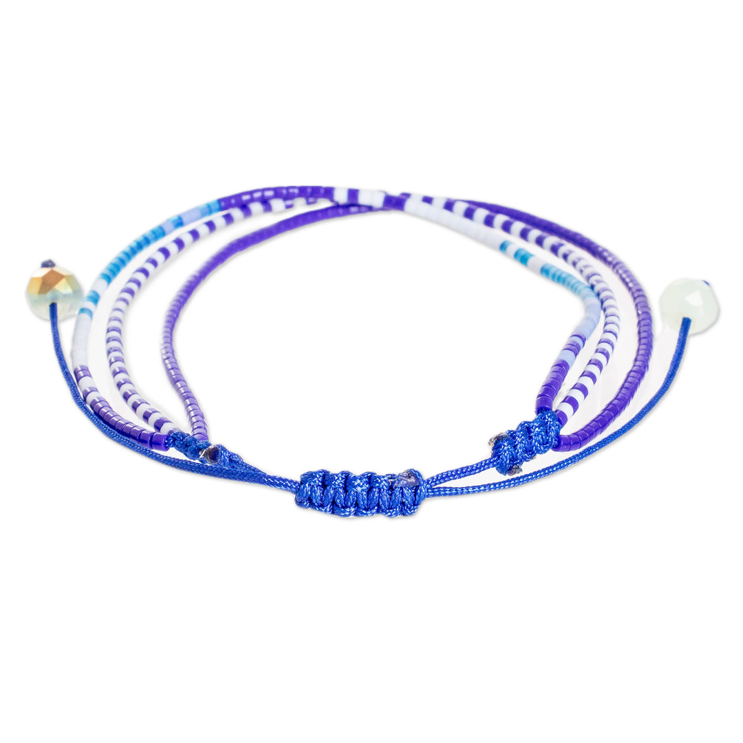 Handcrafted Blue Glass Beaded Three-Strand Bracelet - Marine Lives
