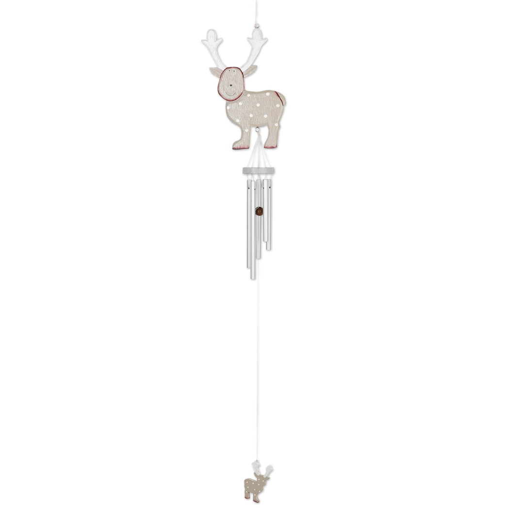 Hand-Painted Brown Wood Reindeer Wind Chime Christmas Decor - Delightful Reindeer