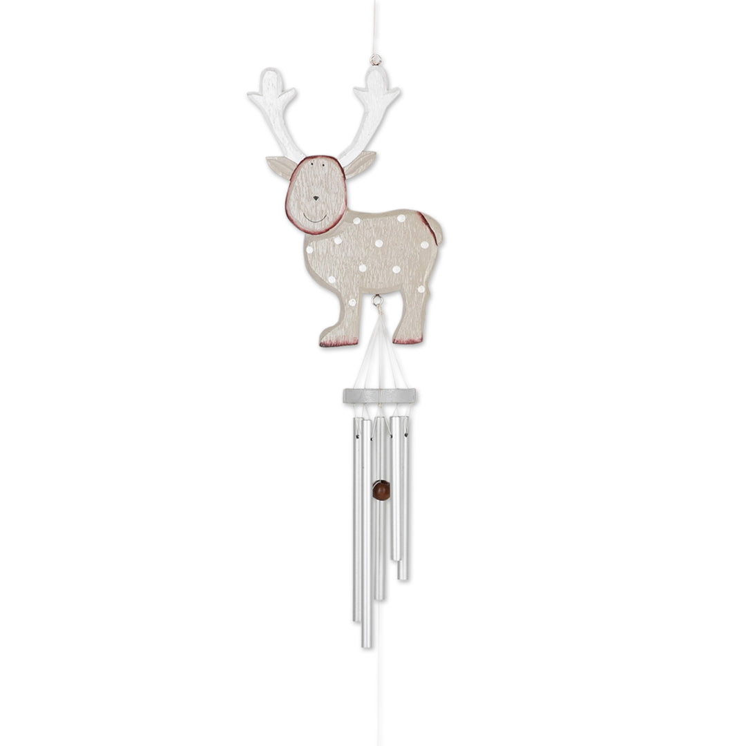 Hand-Painted Brown Wood Reindeer Wind Chime Christmas Decor - Delightful Reindeer