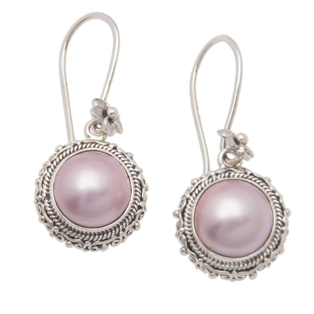 925 Silver Dangle Earrings with Pink Cultured Mabe Pearls - Moon Shade