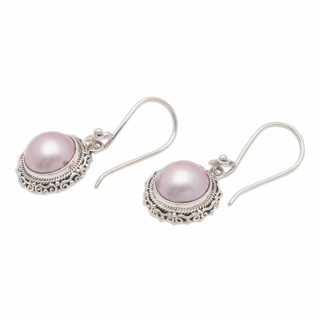 925 Silver Dangle Earrings with Pink Cultured Mabe Pearls - Moon Shade