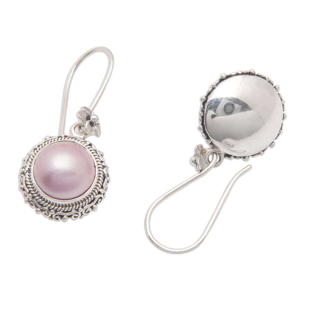 925 Silver Dangle Earrings with Pink Cultured Mabe Pearls - Moon Shade
