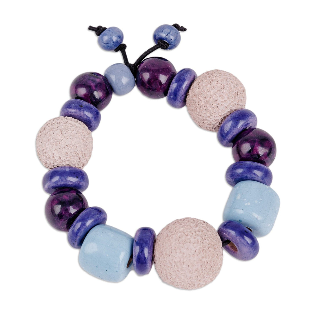 Ceramic Beaded Wristband Bracelet in Light Blue and Violet - Blue Moments