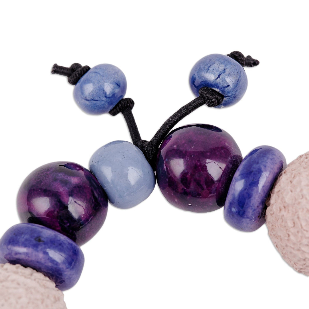 Ceramic Beaded Wristband Bracelet in Light Blue and Violet - Blue Moments
