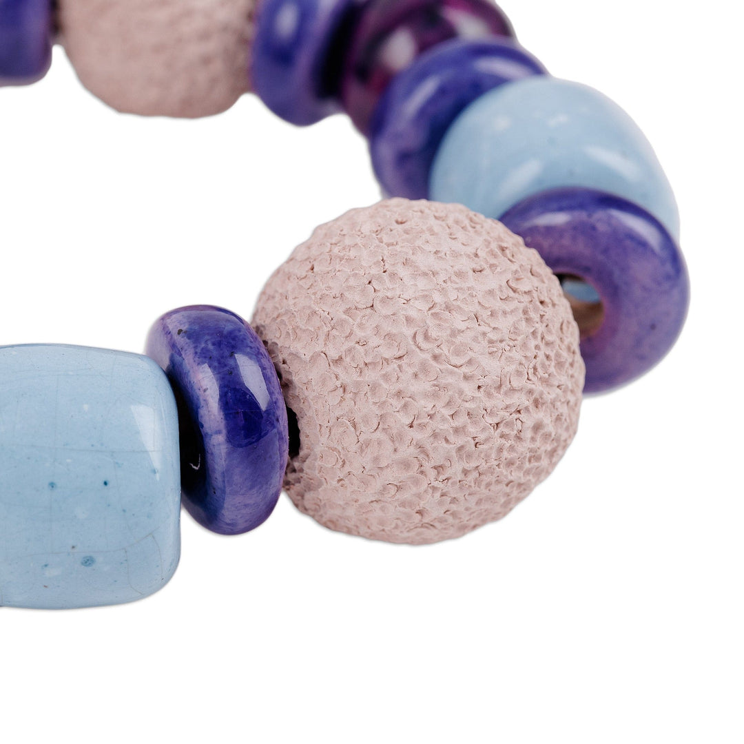 Ceramic Beaded Wristband Bracelet in Light Blue and Violet - Blue Moments