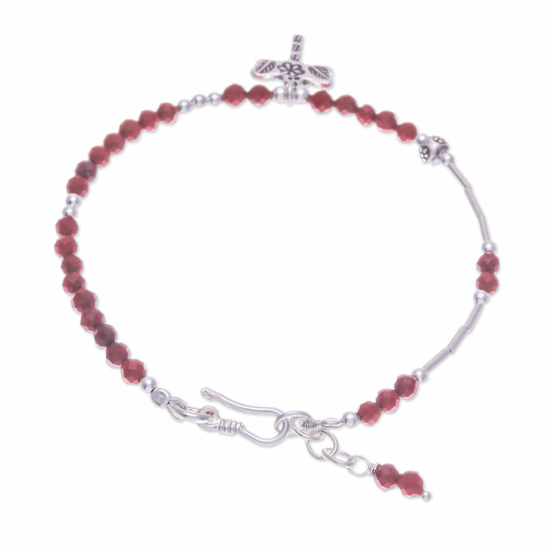 3-Carat Jasper and Silver Beaded Dragonfly Charm Bracelet - Strength Dragonfly