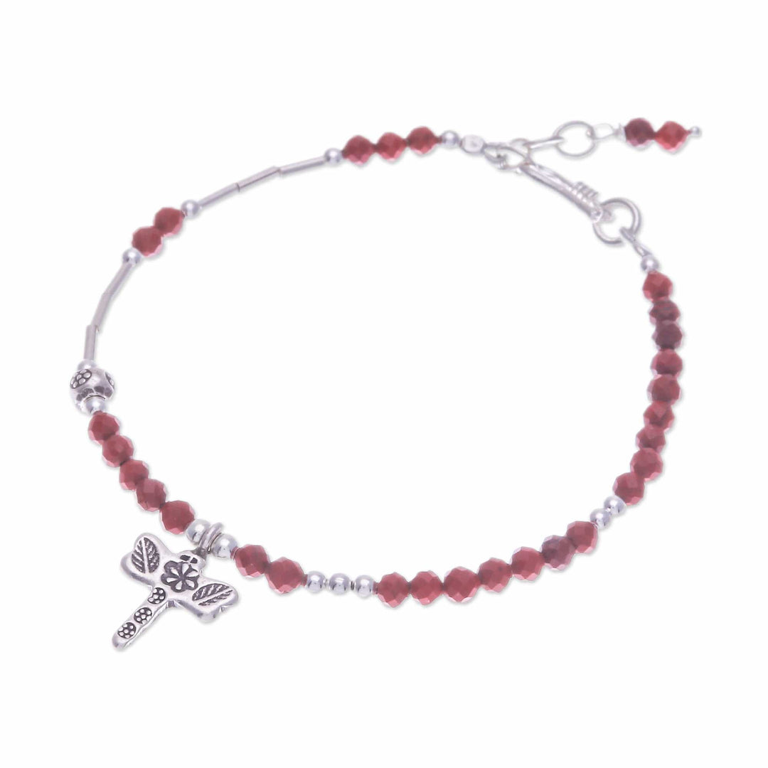 3-Carat Jasper and Silver Beaded Dragonfly Charm Bracelet - Strength Dragonfly