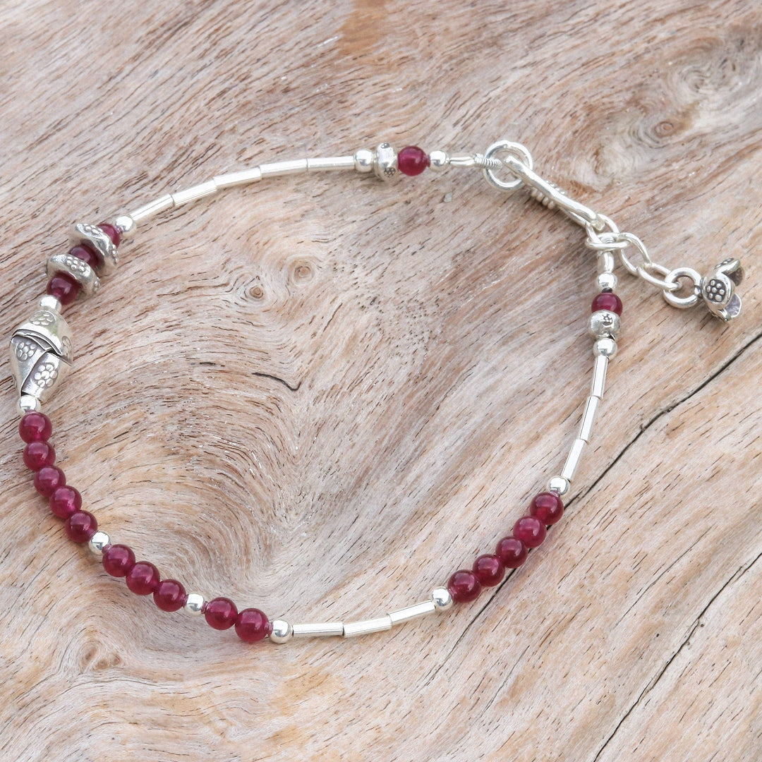 Hill Tribe Quartz and Silver Beaded Charm Pendant Bracelet - Precious Bloom