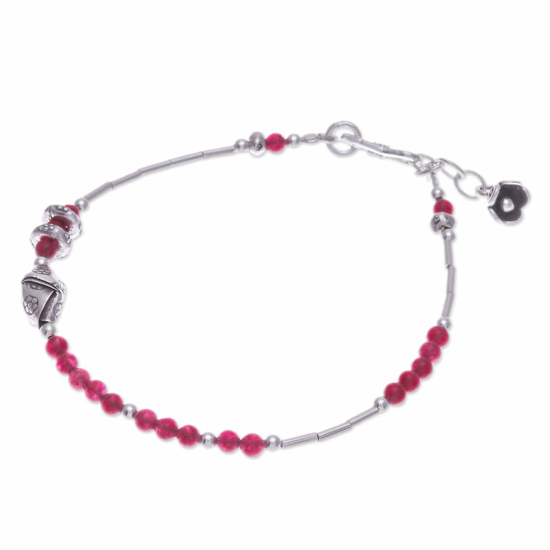 Hill Tribe Quartz and Silver Beaded Charm Pendant Bracelet - Precious Bloom