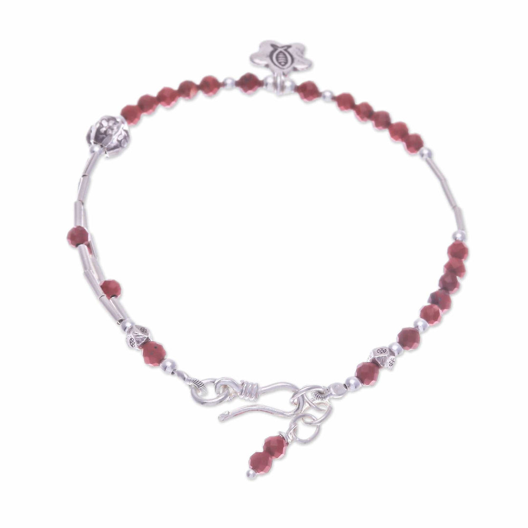 Two-Carat Jasper and Silver Beaded Fish Charm Bracelet - Prosperous Strength