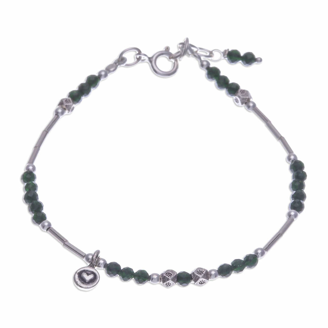 Heart-Themed Silver and Glass Beaded Charm Bracelet - Sylvan Heart