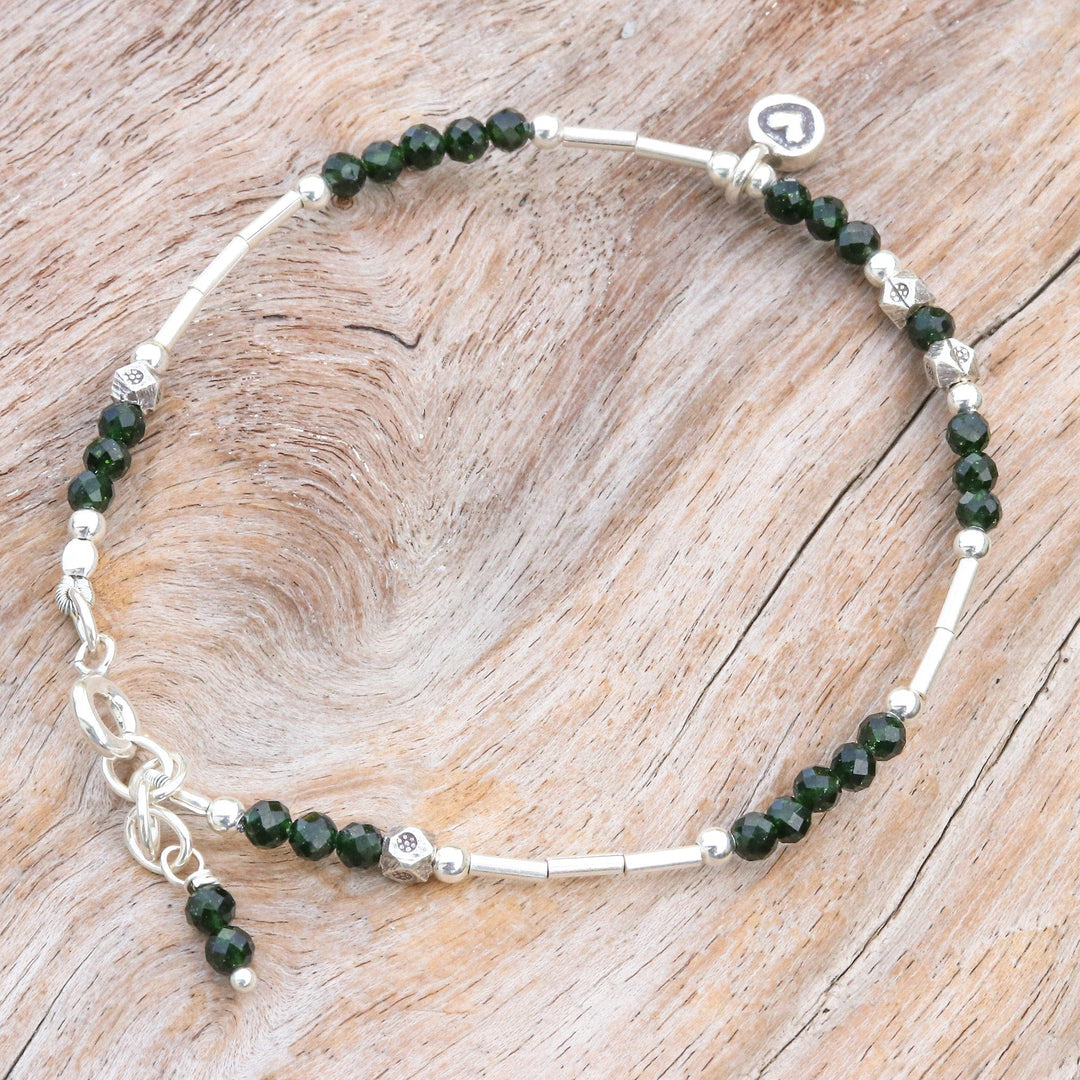 Heart-Themed Silver and Glass Beaded Charm Bracelet - Sylvan Heart