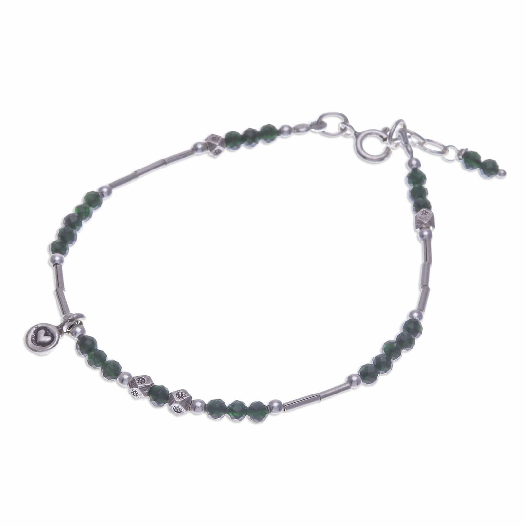 Heart-Themed Silver and Glass Beaded Charm Bracelet - Sylvan Heart