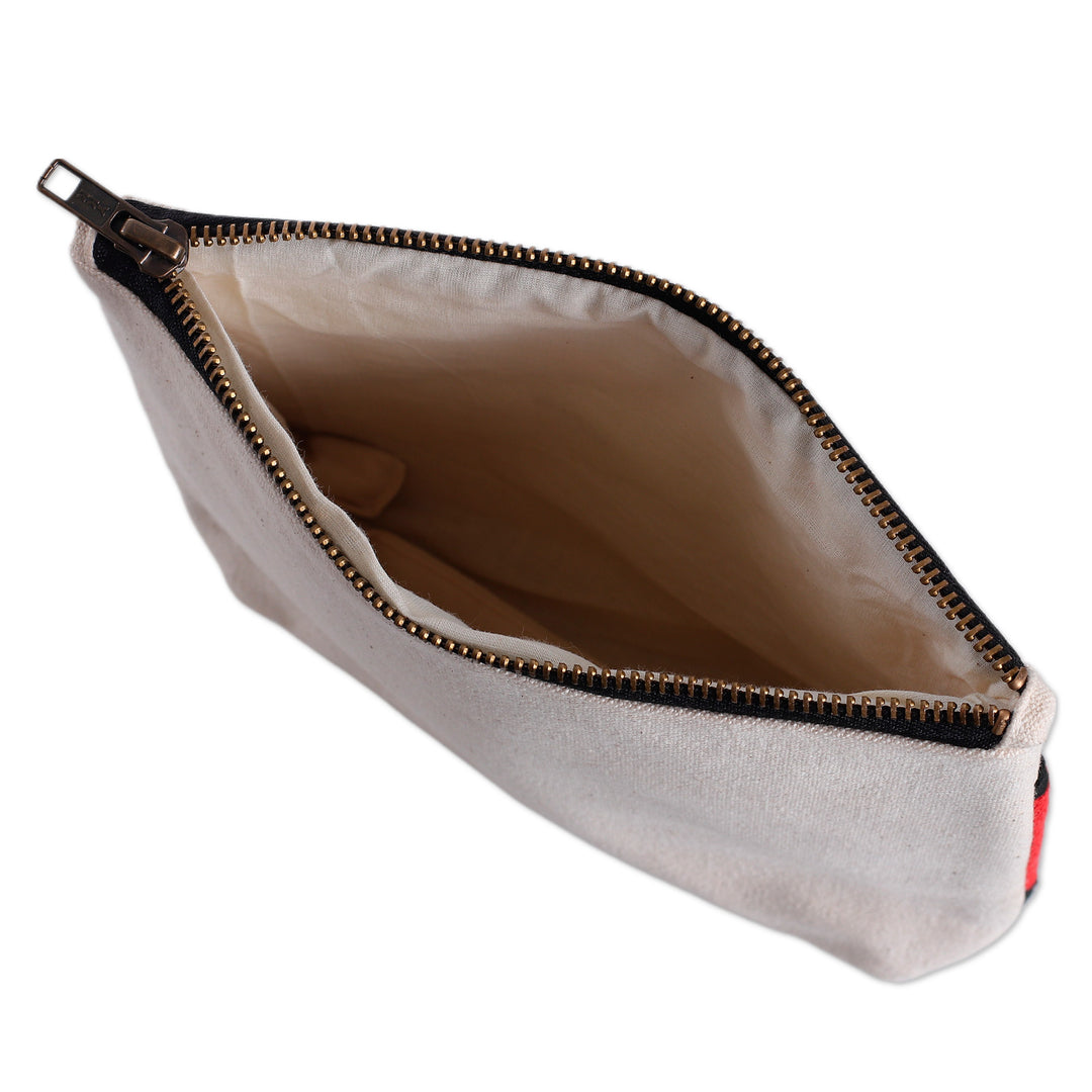 Bold Embroidered Yellow Cotton Cosmetic Bag with Zipper - Bla Bla Bla