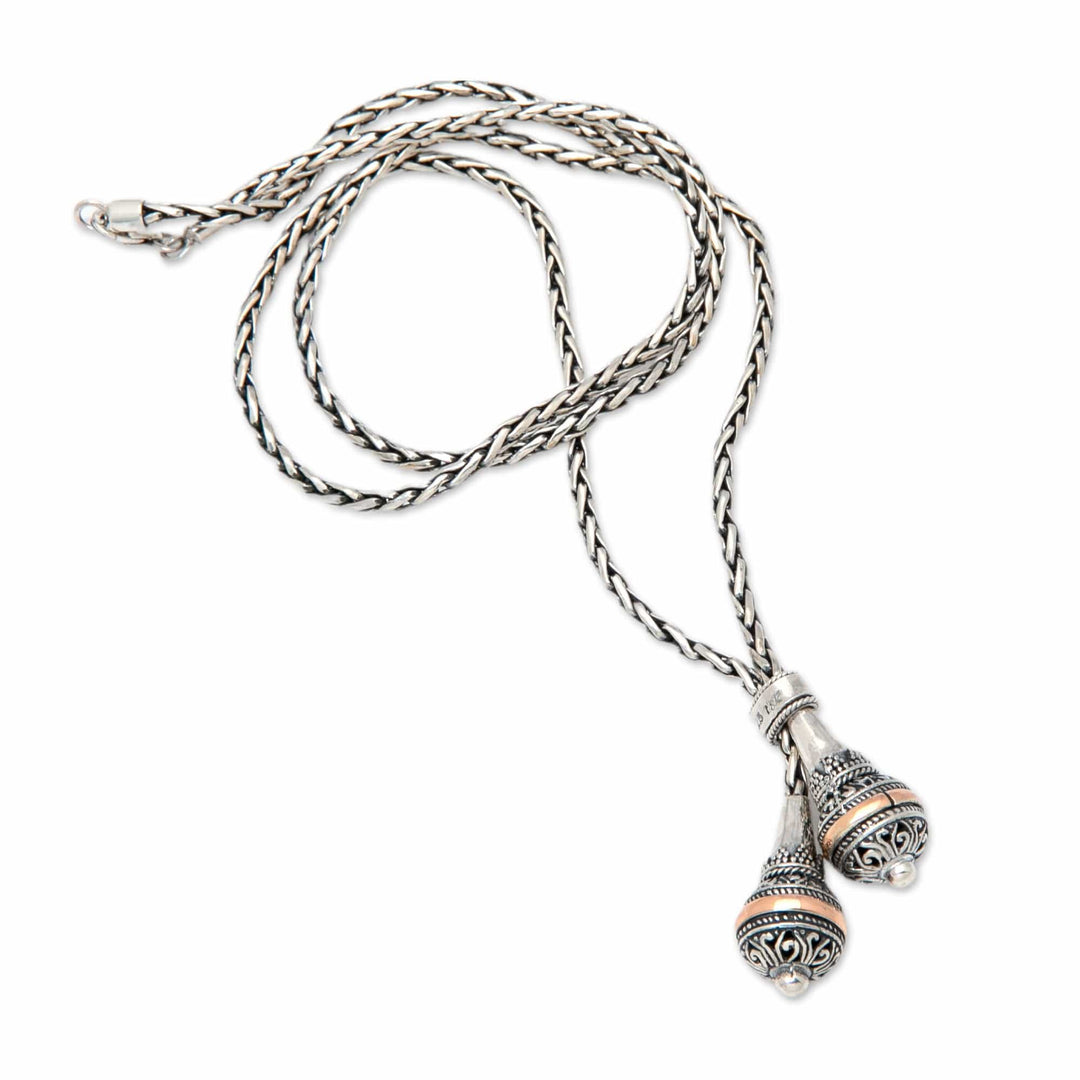18k Gold-Accented Sterling Silver Lariat Necklace from Bali - Vihara Vibes