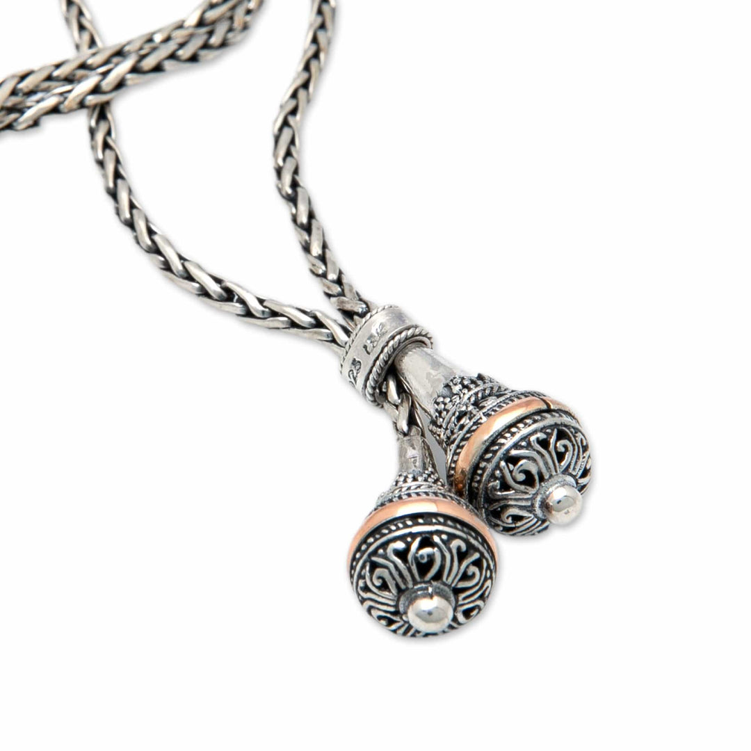 18k Gold-Accented Sterling Silver Lariat Necklace from Bali - Vihara Vibes