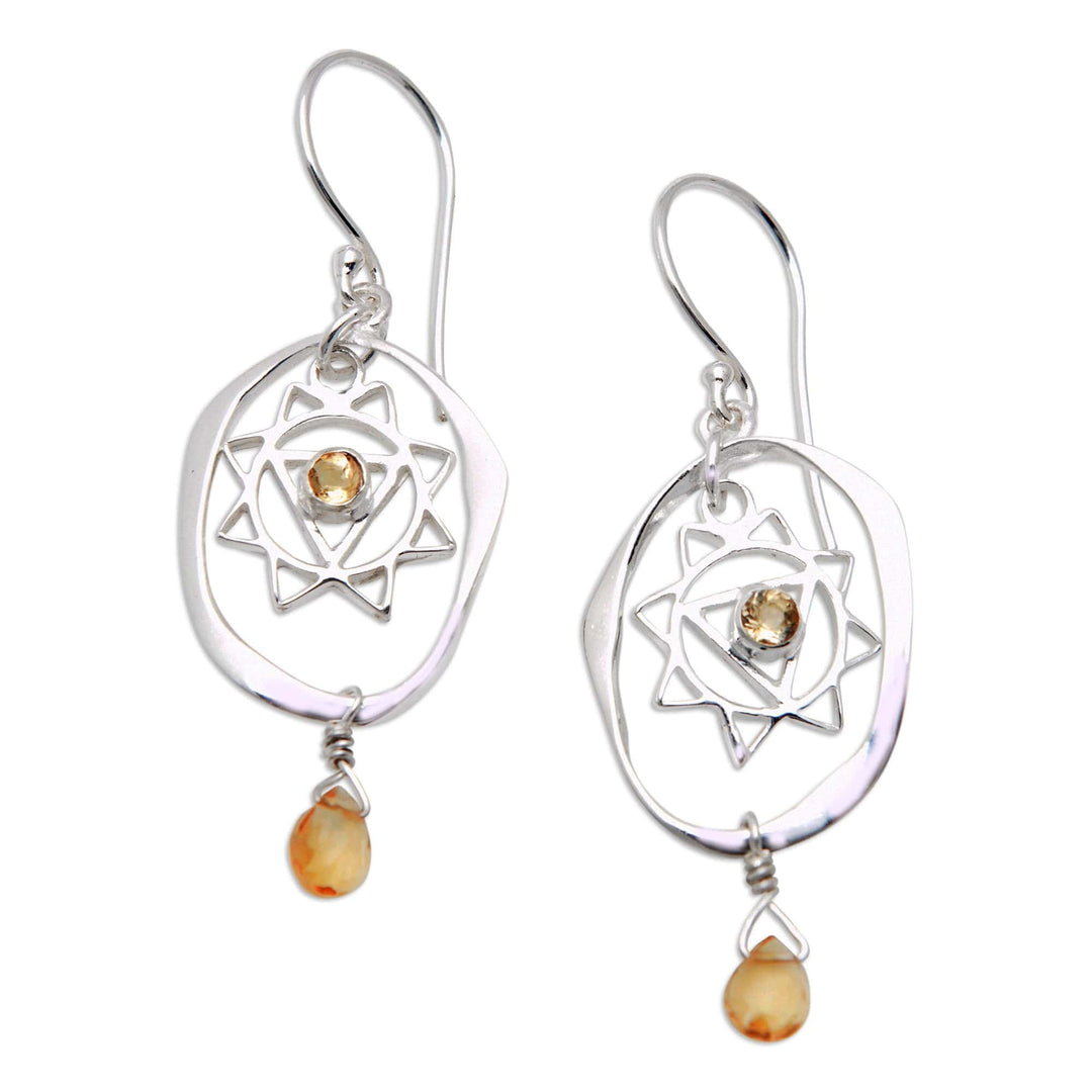 Chakra-Themed Sterling Silver Dangle Earrings with Citrine - Yellow Manipura Chakra