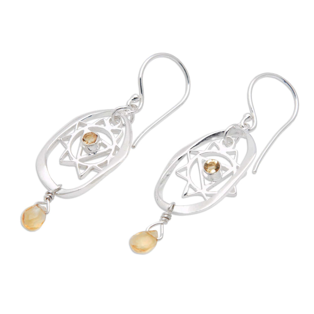 Chakra-Themed Sterling Silver Dangle Earrings with Citrine - Yellow Manipura Chakra