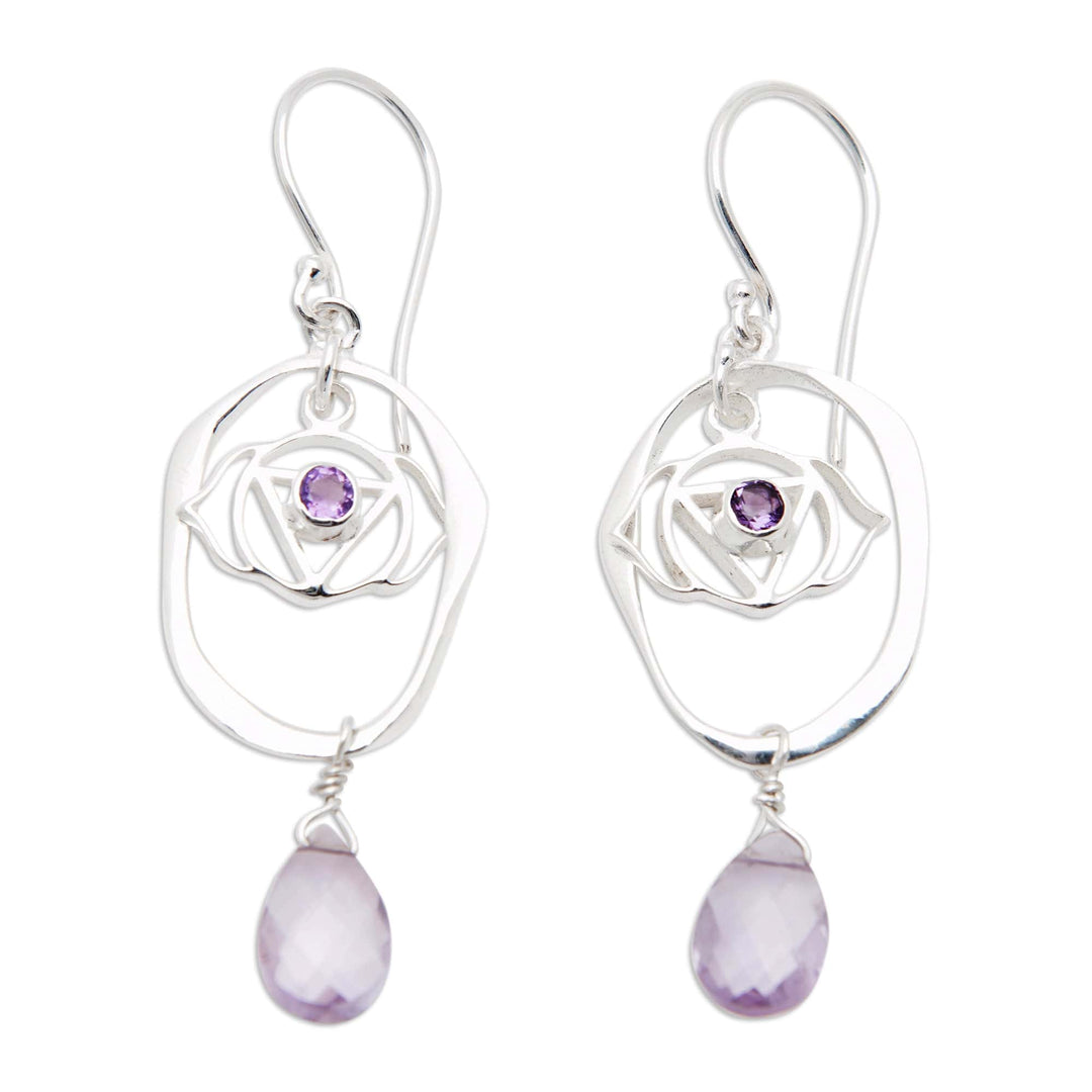 Chakra Themed Sterling Silver and Amethyst Dangle Earrings - Purple Crown Chakra