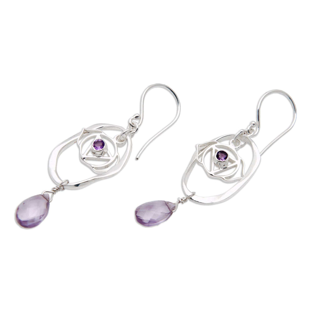 Chakra Themed Sterling Silver and Amethyst Dangle Earrings - Purple Crown Chakra