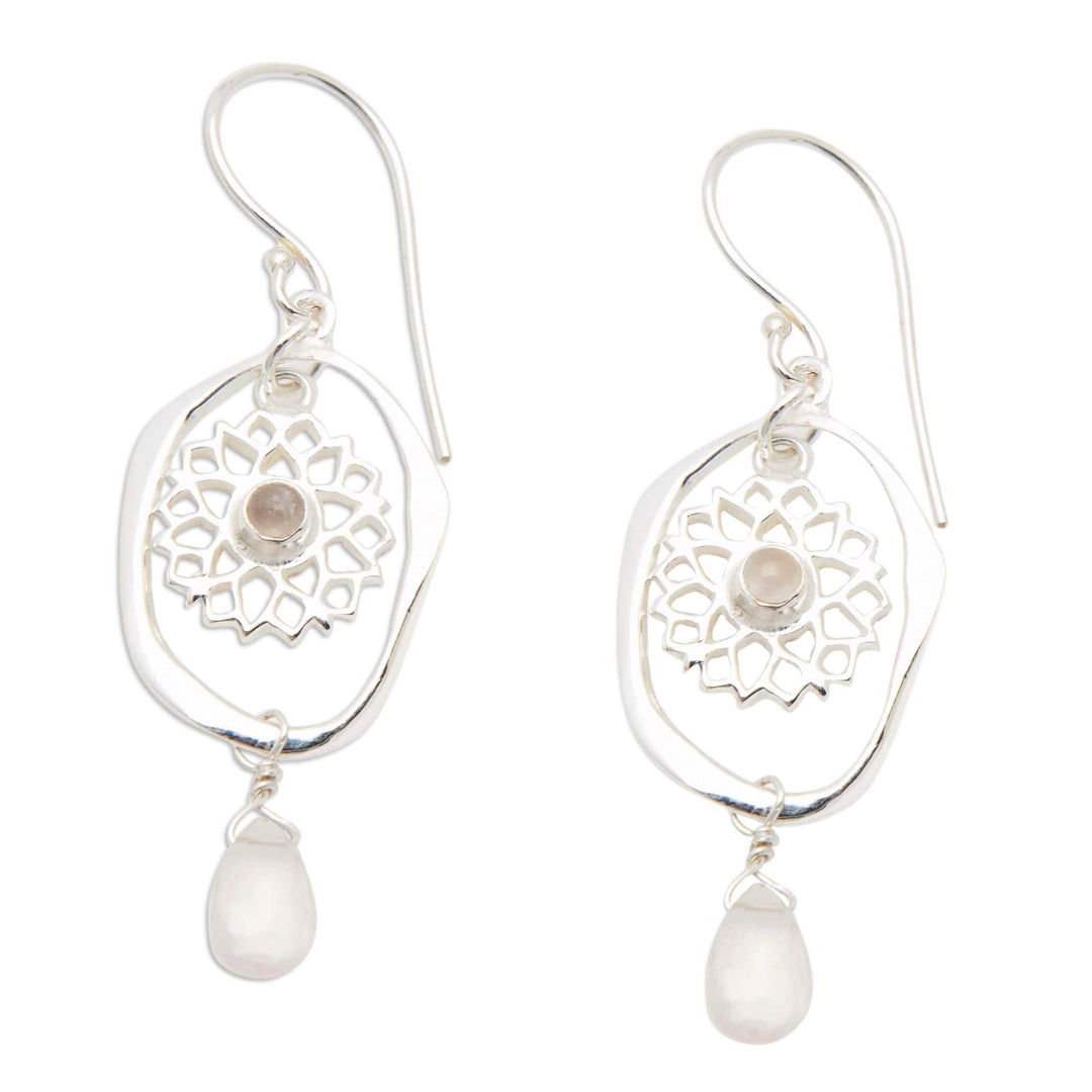 Chakra Themed Sterling Silver Rose Quartz Dangle Earrings - Pink Aura Chakra