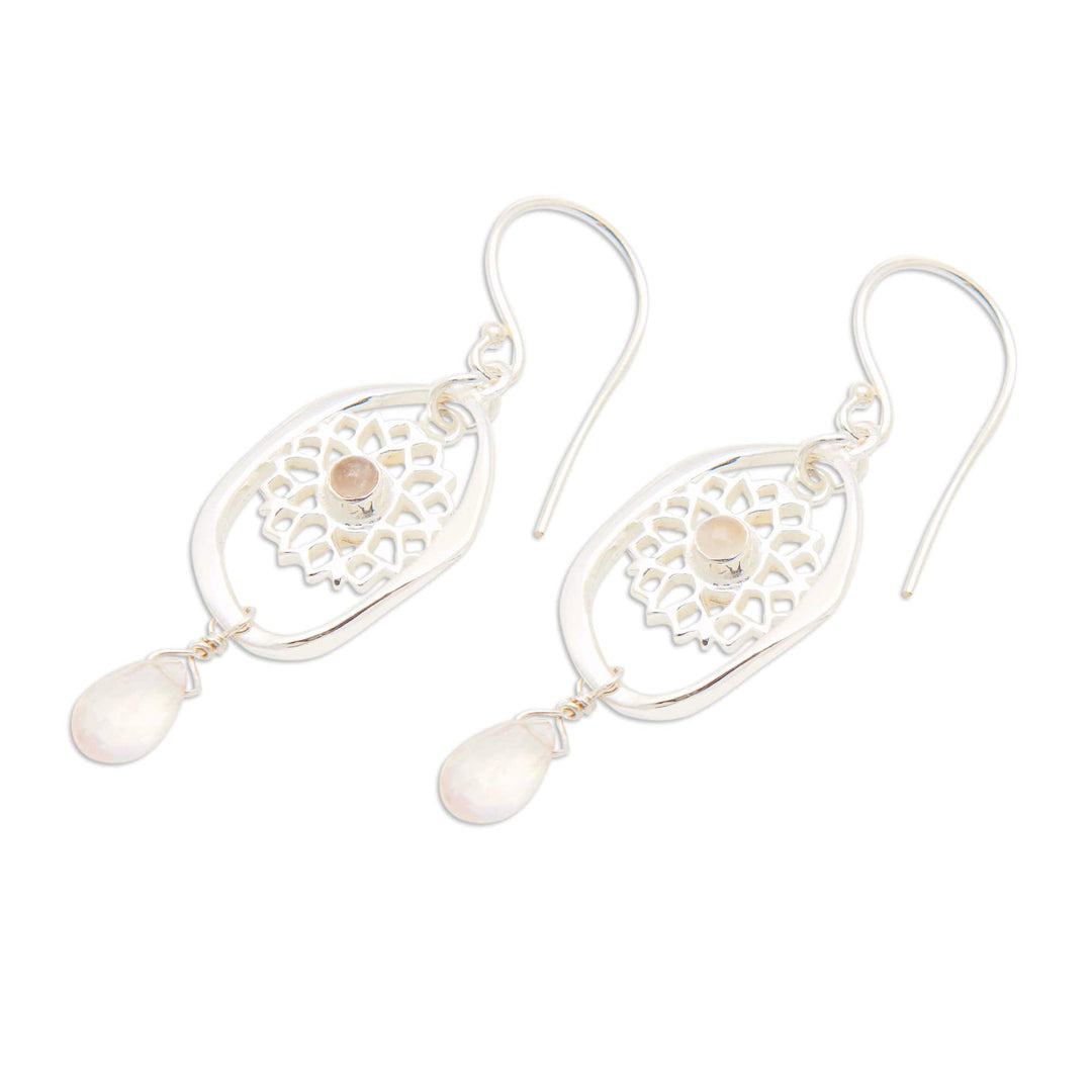 Chakra Themed Sterling Silver Rose Quartz Dangle Earrings - Pink Aura Chakra