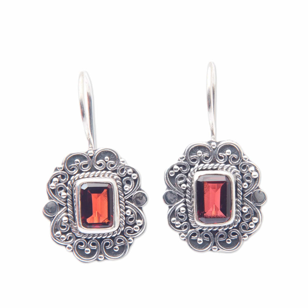 Classic Sterling Silver Drop Earrings with Garnet Jewels - Palace of the Lovers