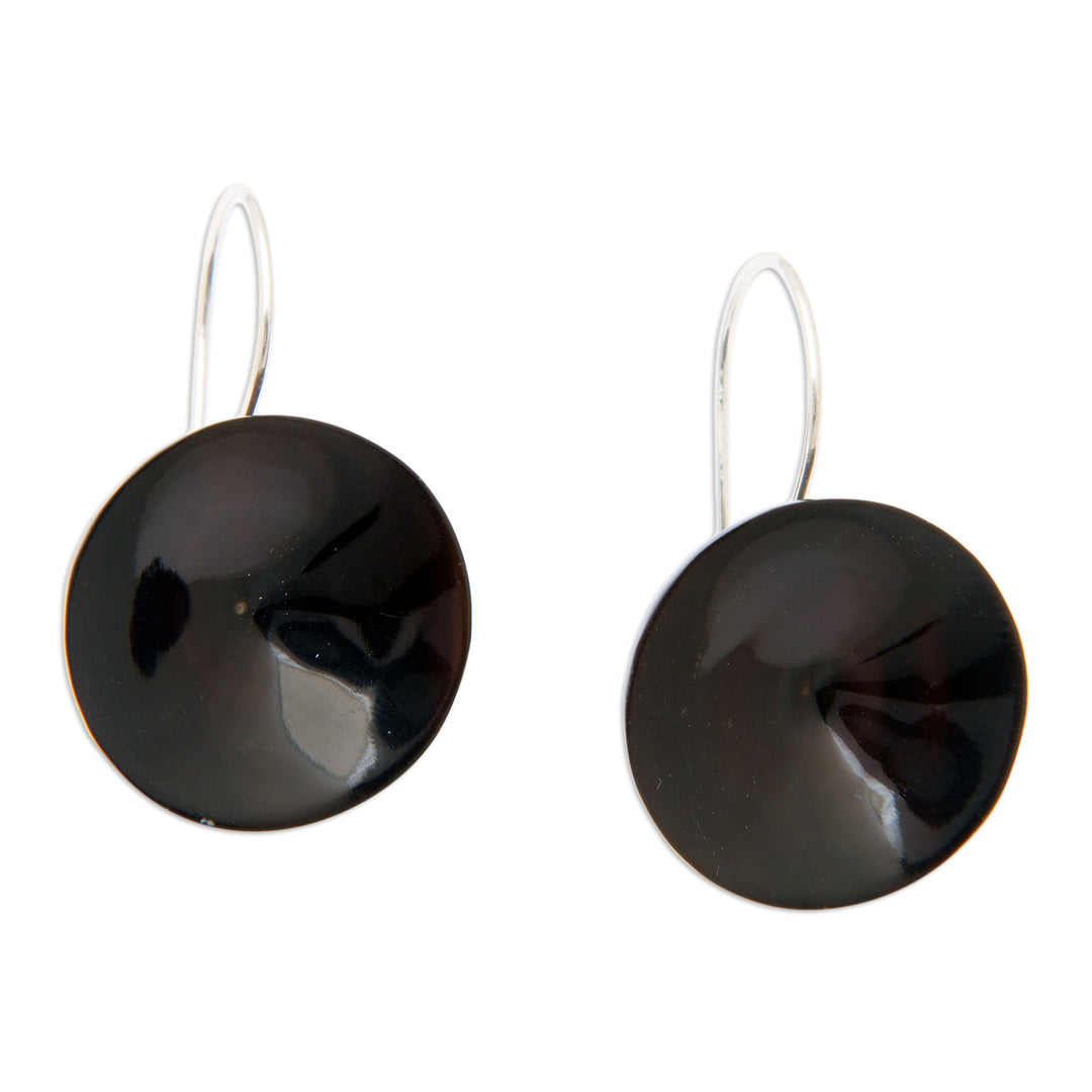 Polished Round Sterling Silver Drop Earrings from Bali - Mystery Nimbus