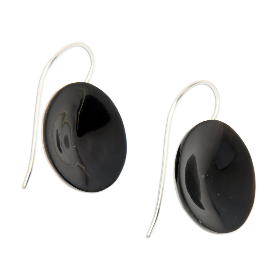 Polished Round Sterling Silver Drop Earrings from Bali - Mystery Nimbus