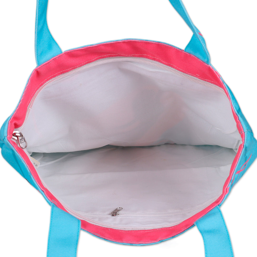 Printed Inspirational Blue and Pink Cotton Tote Bag - This Unique Planet