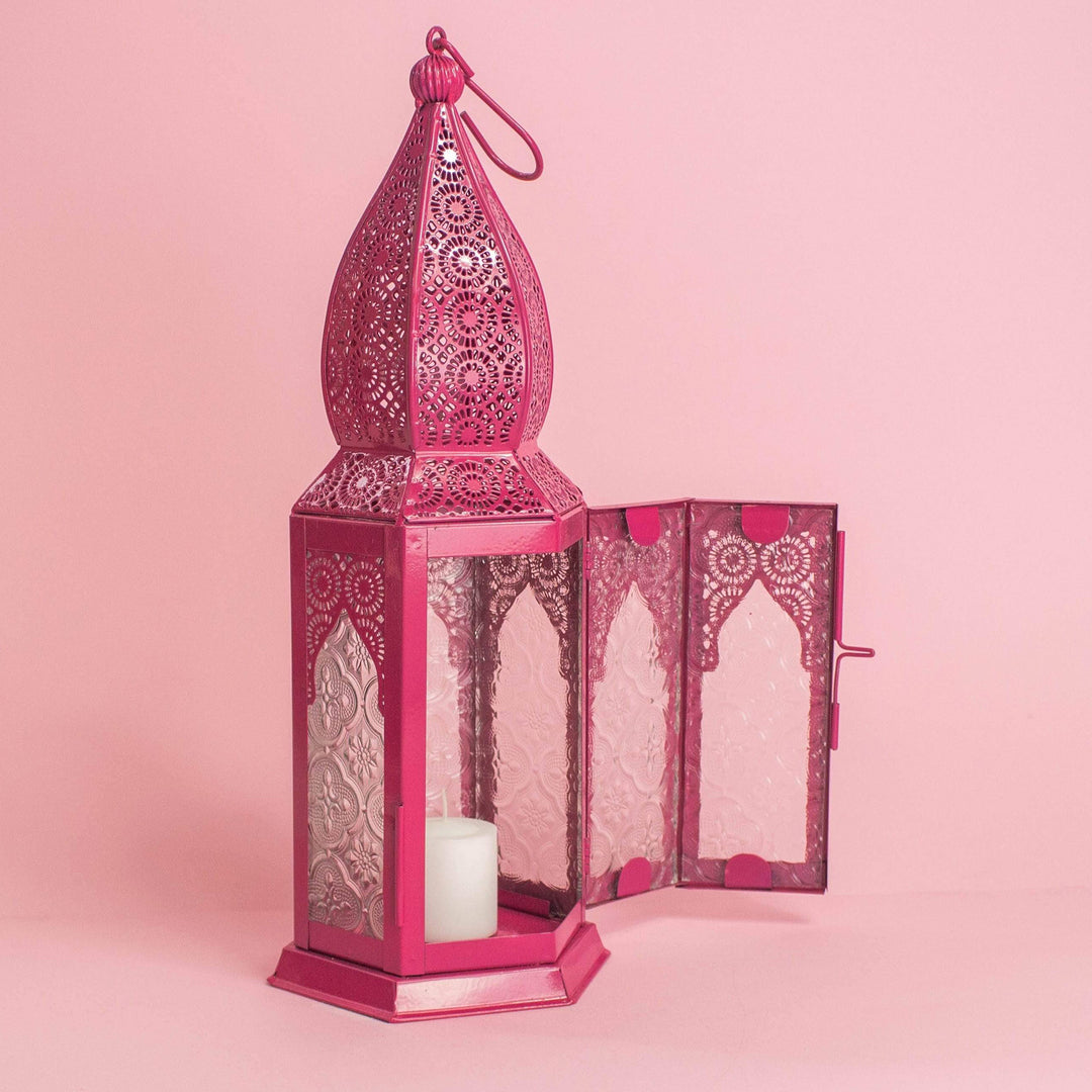 Maroon Hanging Lantern with Decorative Glass from India - Market Maroon