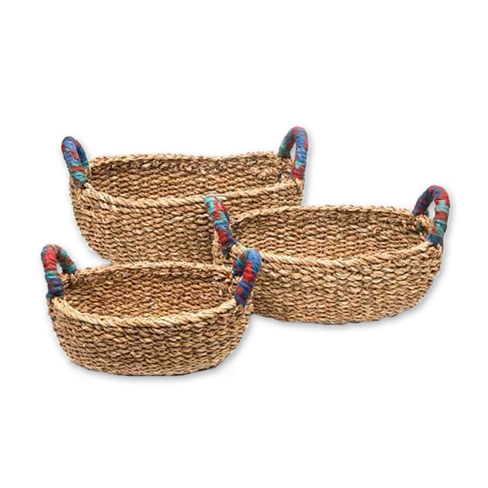 Set of 3 Handwoven Decorative Storage Baskets - Creative Chindi