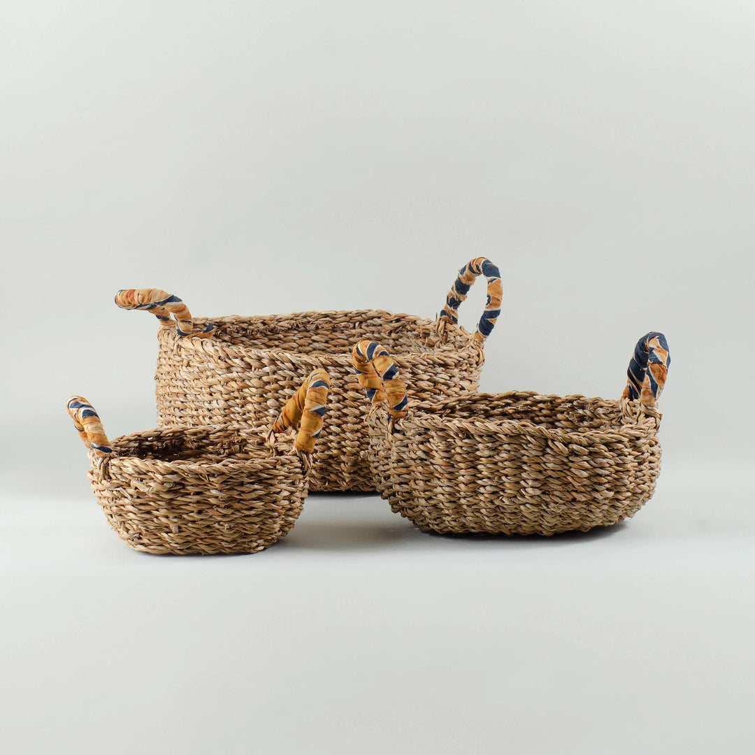 Set of 3 Handwoven Decorative Storage Baskets - Creative Chindi