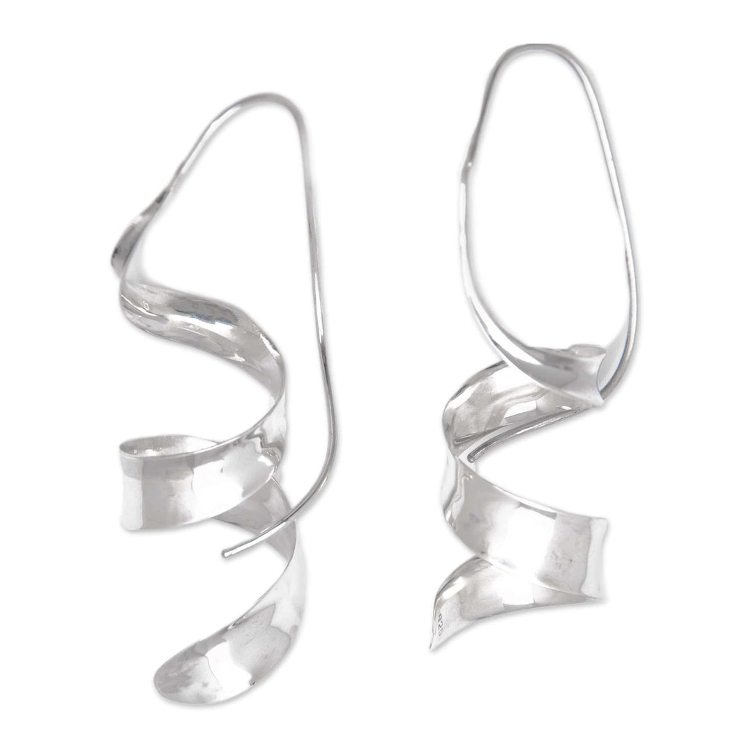 High Polished Curled Sterling Silver Drop Earrings from Bali - Divine Curls