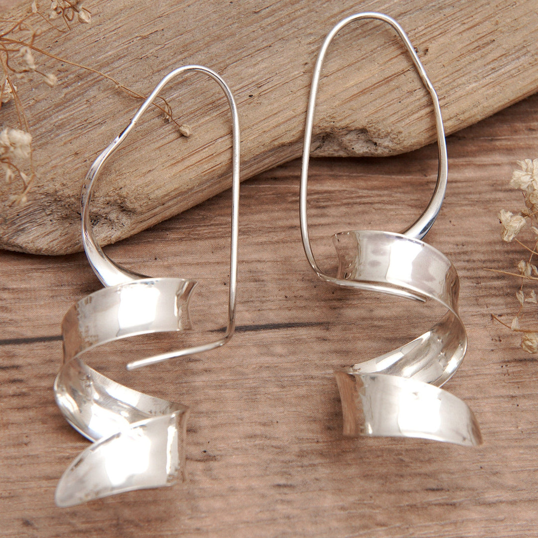High Polished Curled Sterling Silver Drop Earrings from Bali - Divine Curls