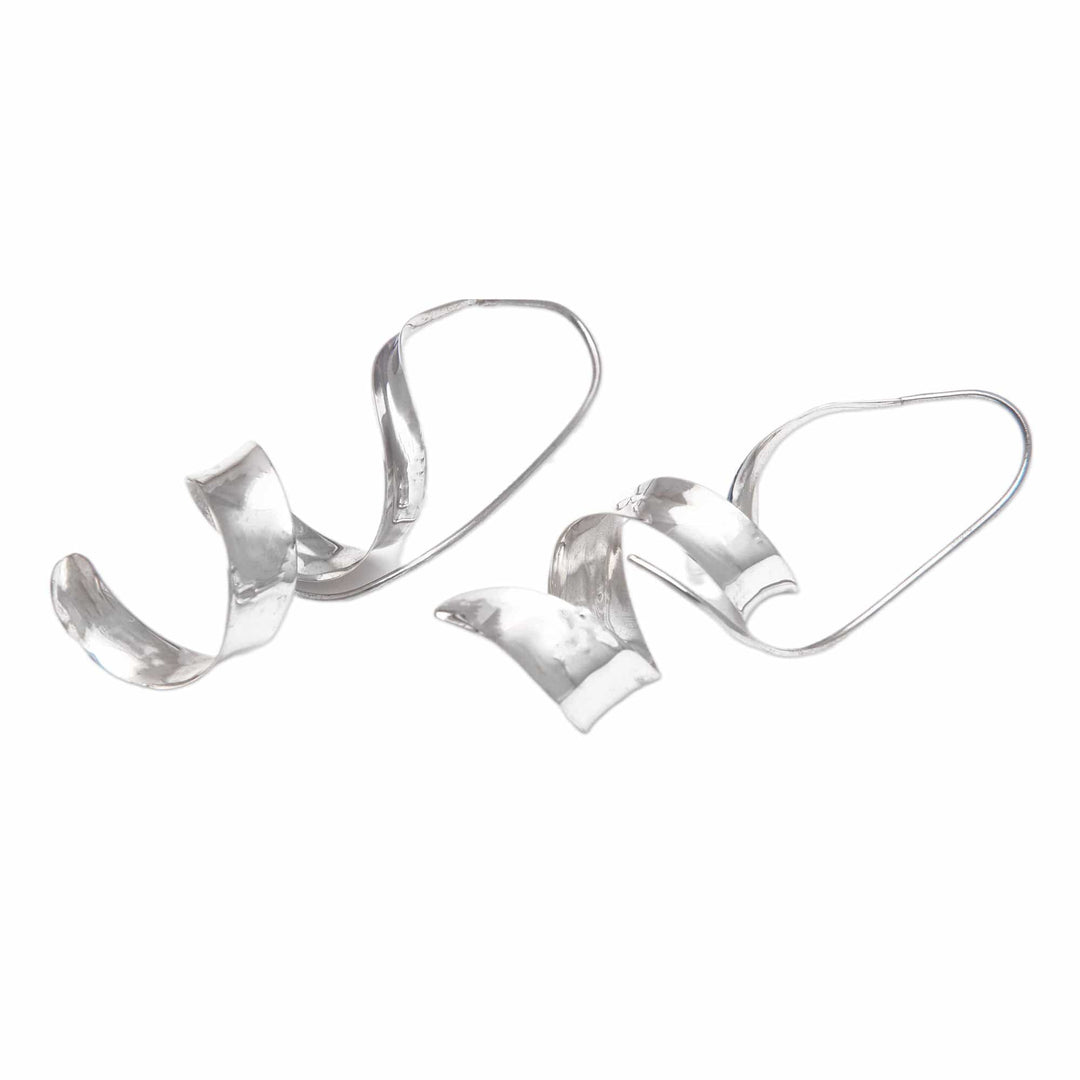 High Polished Curled Sterling Silver Drop Earrings from Bali - Divine Curls