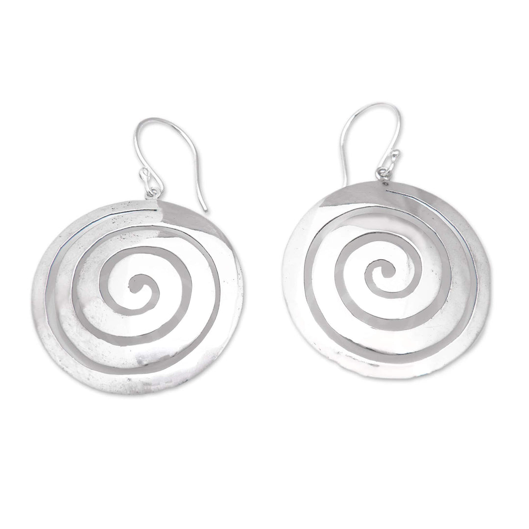 High Polished Spiral Round Sterling Silver Dangle Earrings - Hypnotic Lollipop