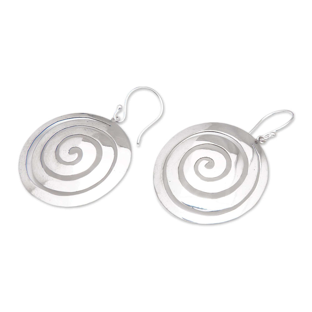 High Polished Spiral Round Sterling Silver Dangle Earrings - Hypnotic Lollipop