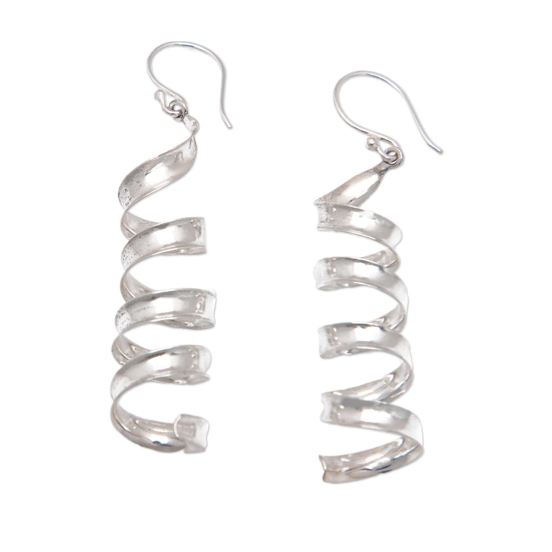 High Polished Serpentine Sterling Silver Dangle Earrings - Flowing Goddess